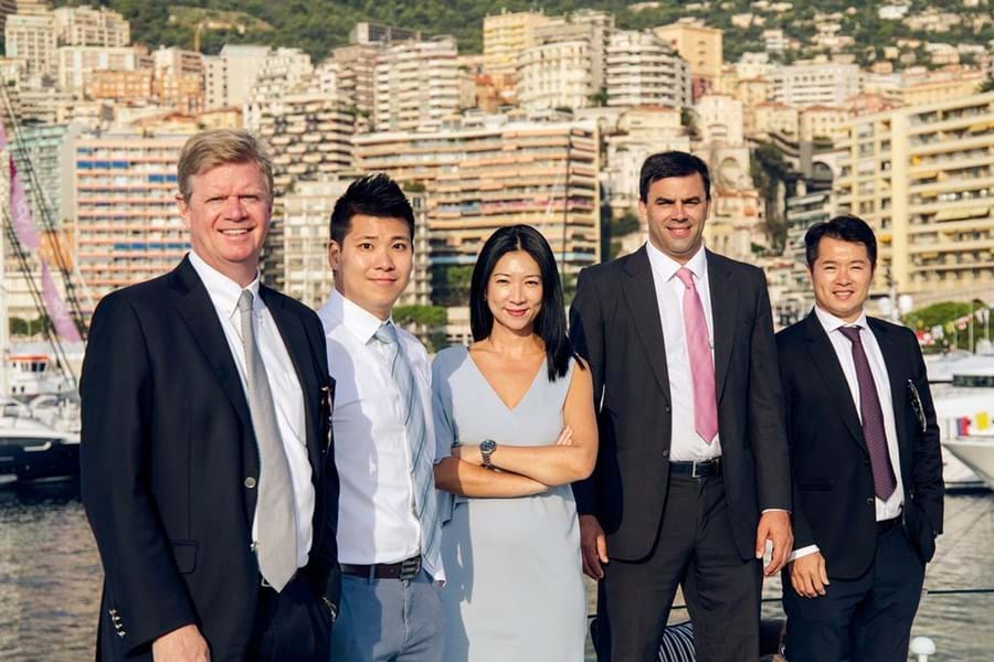 (L-R) Jean-Marc Poullet with his first four hires, all still with the company: James Tsui, Hwee Tiah, Mark Woodmansey and Joe Yuen