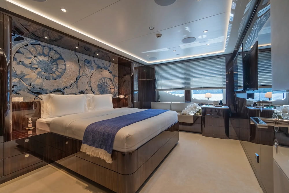 The bedroom inside the Starlust superyacht